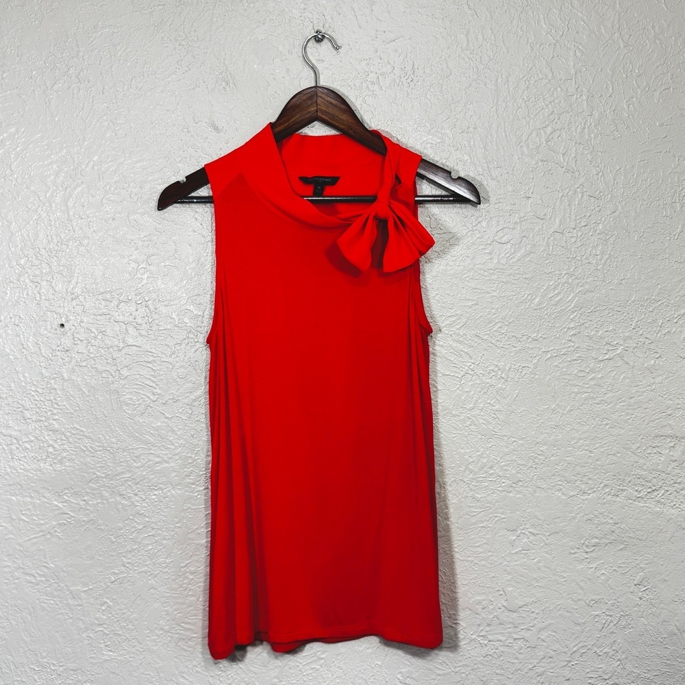 Banana Republic Top Medium Neon Red Bow Neck Old Money Feminine Career Preppy